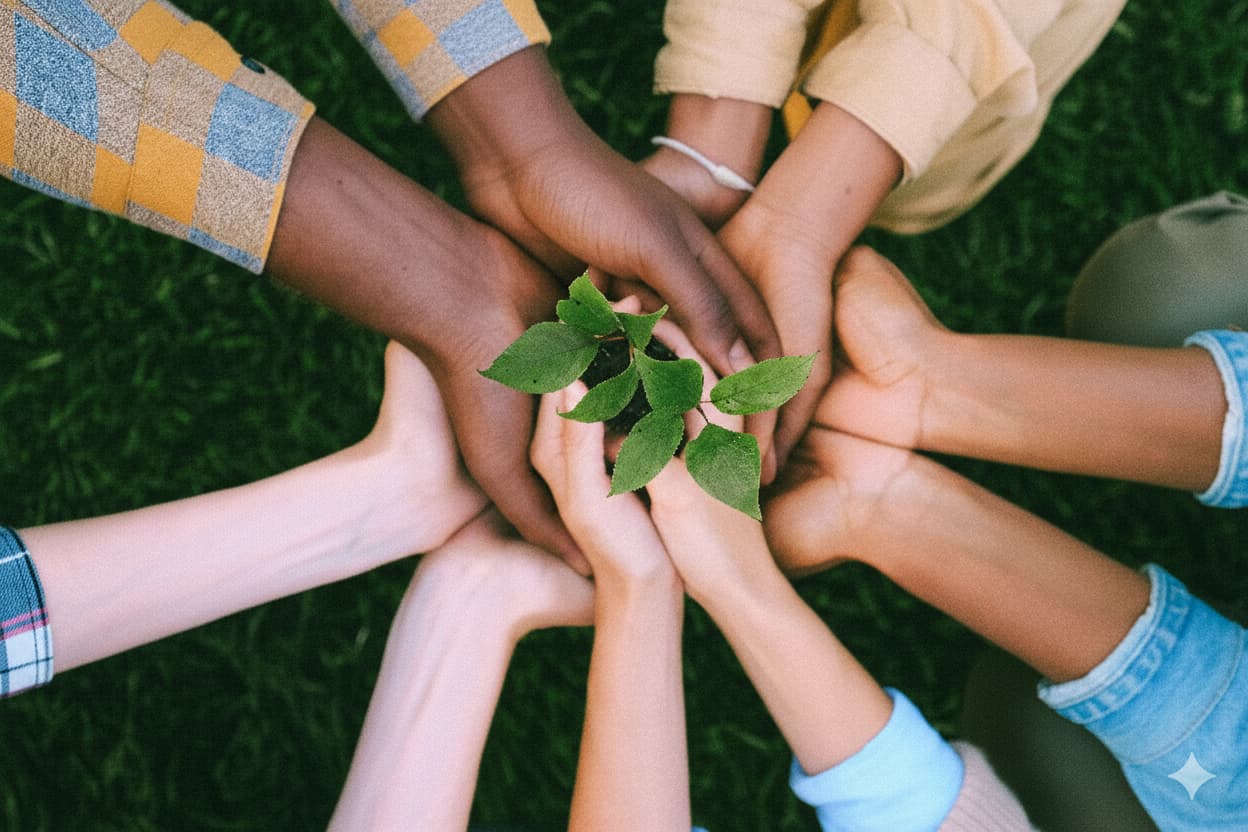 Hero Image - Diverse hands holding seedling